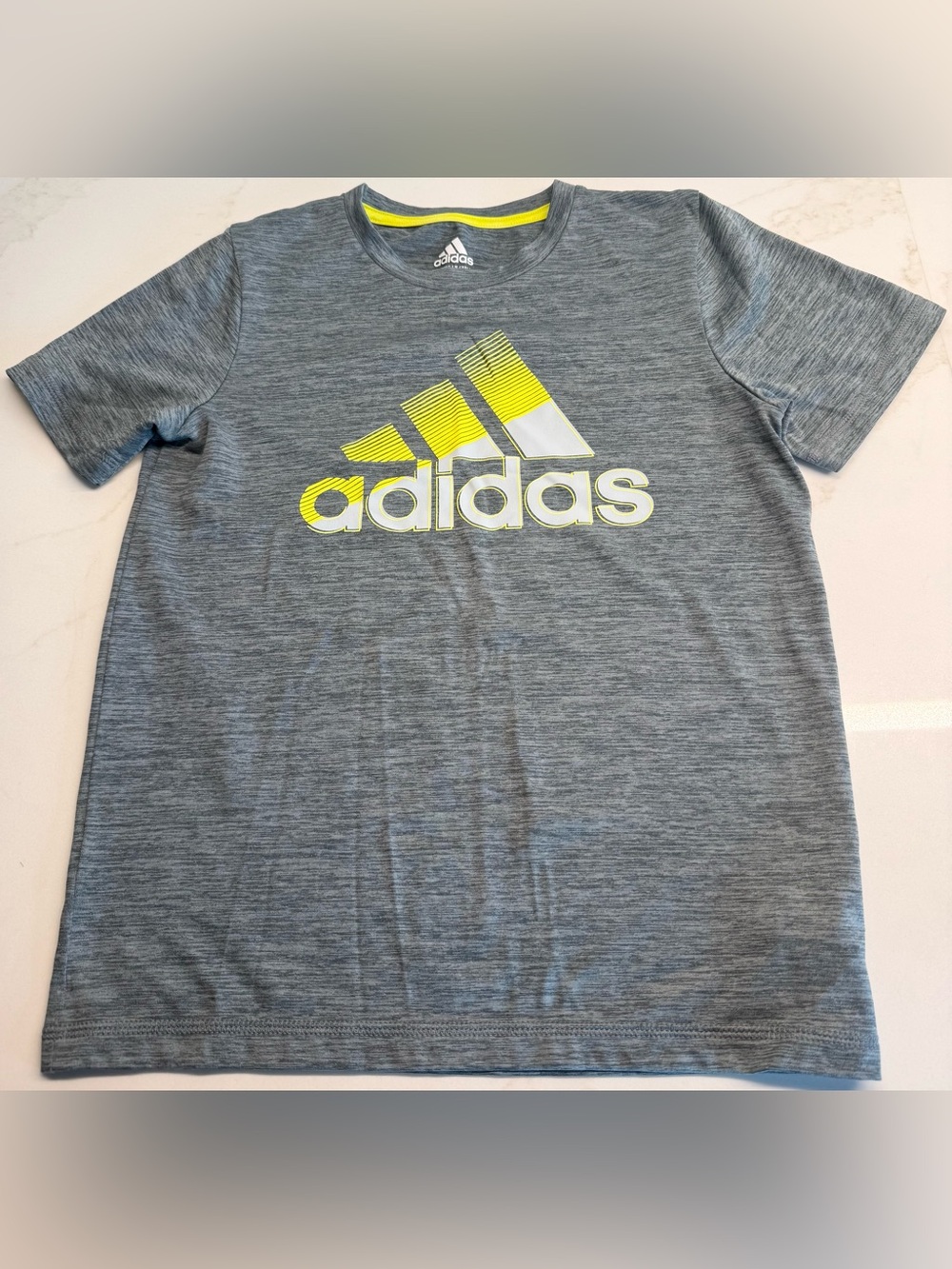 Boys Adidas Performance Athletic Shirt Size 7 Gray Neon Yellow